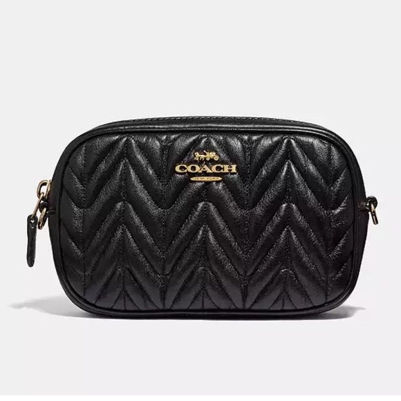 Coach Chevron Quilted Black Leather Convertible Belt Bag with Gold Hardware - Picture 1 of 15